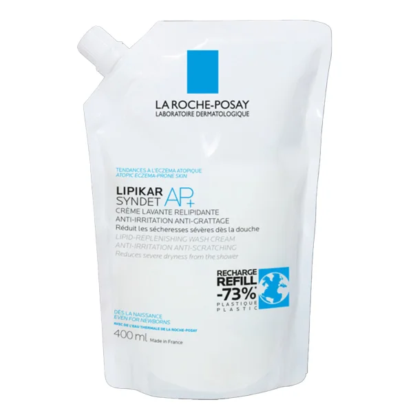 La Roche-Posay Lipikar Syndet AP+, krem myjący do ciała uzupełniający poziom lipidów, od urodzenia, zapas, 400 ml