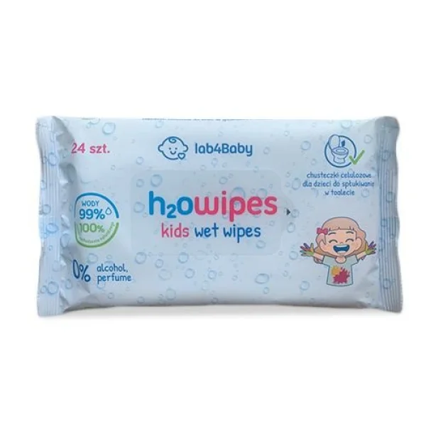 Lab4Baby H2O Wipes Kids, Chusteczki nawilżające dla dzieci, 24 sztuki