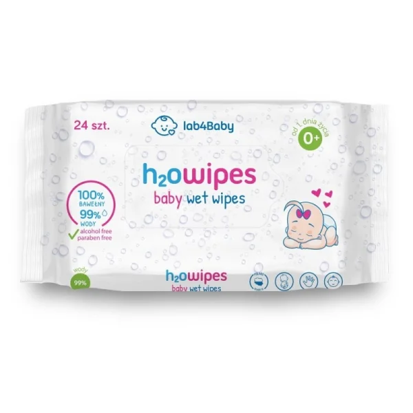Lab4baby H2O Baby Wipes, chusteczki nawilżające dla dzieci, 24 sztuki