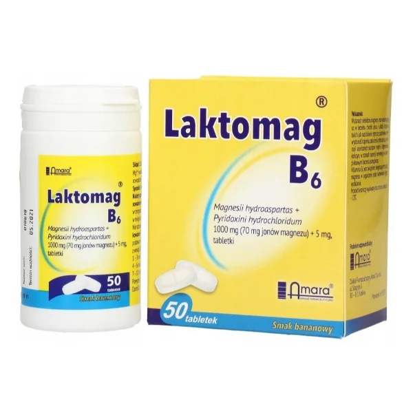 Laktomag B6 70 mg + 5 mg, smak bananowy, 50 tabletek