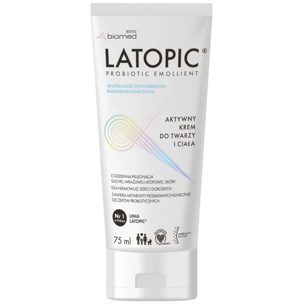 Latopic Probiotic Emollient, aktywny krem do twarzy i ciała, od 1 dnia życia, 75 ml