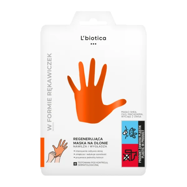 L'Biotica Home Spa, maska regenerująca na dłonie, nasączone rękawiczki, 26 g