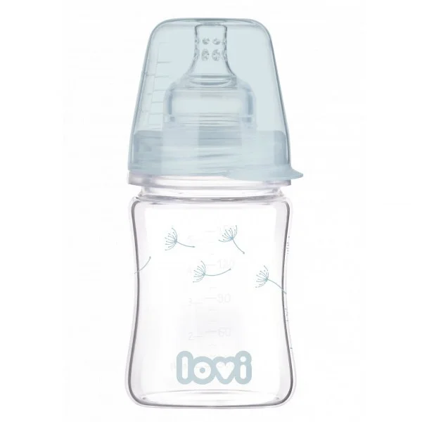 Lovi Diamond Glass, butelka szklana ze smoczkiem dynamicznym, mini, Botanic, od urodzenia, 150 ml