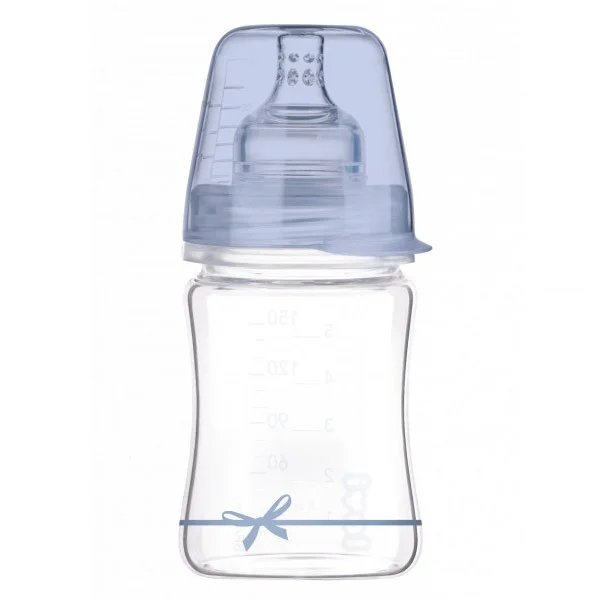 Lovi Diamond Glass, butelka szklana ze smoczkiem dynamicznym, mini, Baby Shower, Boy, od urodzenia, 150 ml