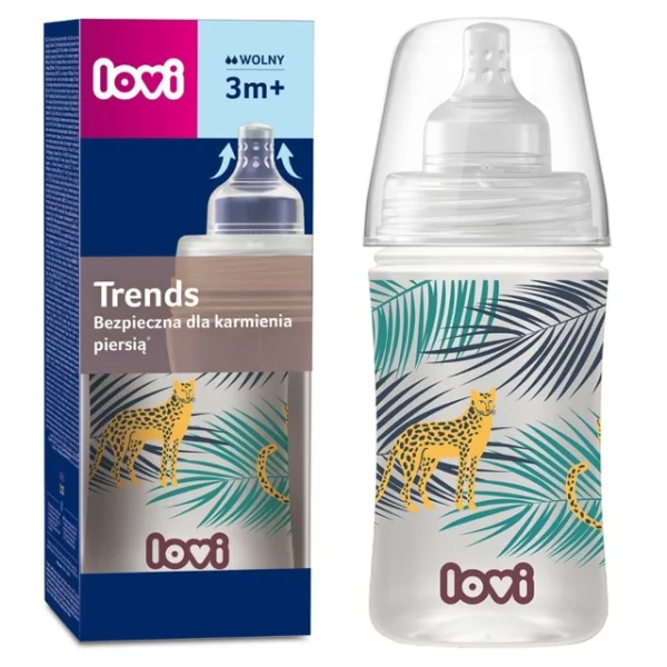  Lovi Butelka Antykolkowa Jungle Vibes Trends, Bezpieczna dla karmienia piersią, 3 m+, 250 ml