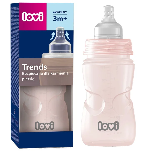  Lovi Butelka Antykolkowa Trends, Bezpieczna dla karmienia piersią, różowa, 250 ml