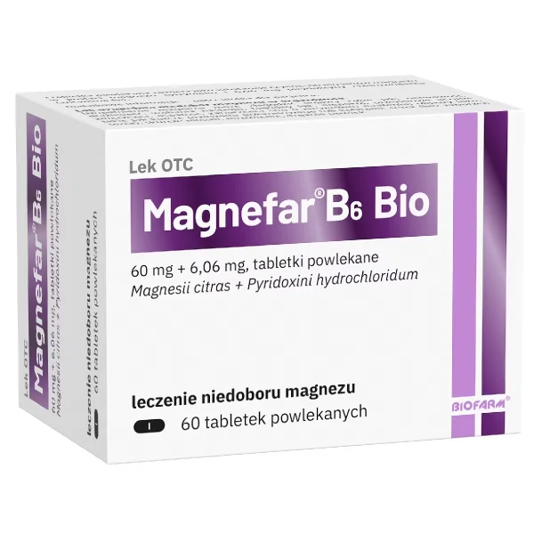 Magnefar B6 Bio 60 mg + 6,06 mg, 60 tabletek