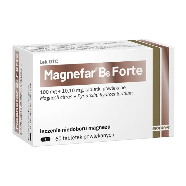 Magnefar B6 Forte 100 mg + 10,10 mg, 60 tabletek powlekanych