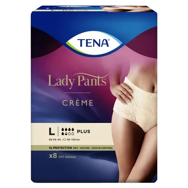 Tena Lady Pants Creme, majtki chłonne, Large, 95-130 cm, Plus, 8 sztuk