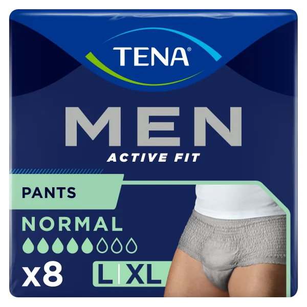 Tena Men Active Fit Pants Normal, majtki chłonne, rozmiar L/XL, 95-130 cm, Grey, 8 sztuk