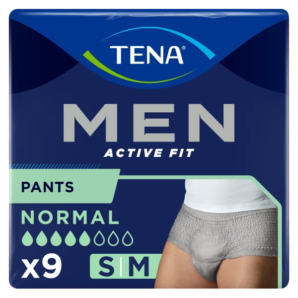 Tena Men Active Fit Pants Normal, majtki chłonne, rozmiar S/M, 75-105 cm, Grey, 9 sztuk