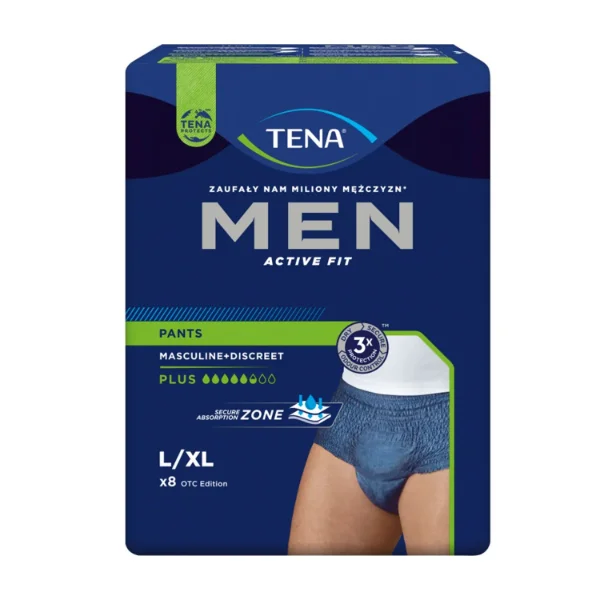 Tena Men Active Fit Pants, majtki chłonne, rozmiar L, 95-130 cm, Plus, 8 sztuk