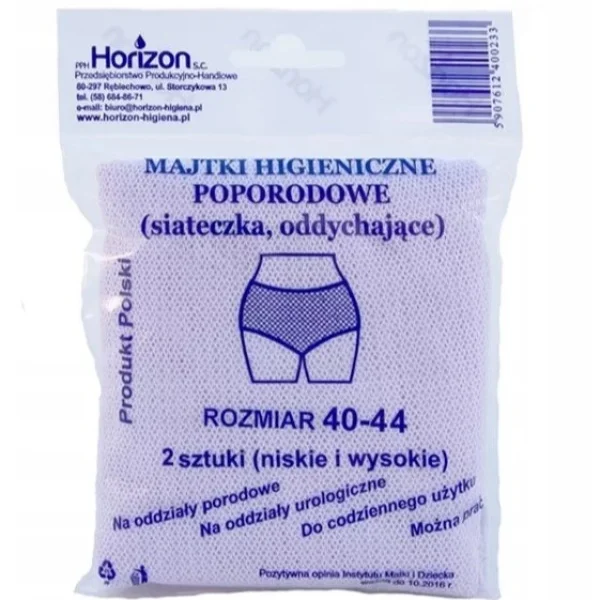 Horizon, majtki poporodowe, wielorazowe, siateczkowe, rozmiar 40-44, 2 sztuki