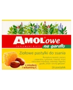 AMOLowe na Gardło, ziołowe pastylki do ssania z miodem i witaminą C, 16 pastylek do ssania
