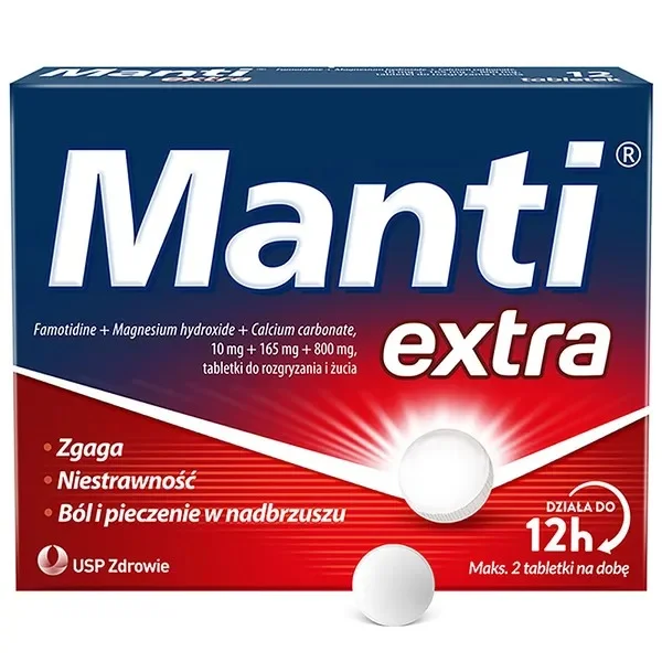 Manti Extra 10 mg + 165 mg + 800 mg, 12 tabletek do rozgryzania i żucia