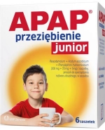 Apap Przeziębienie Junior 300 mg + 20 mg + 5 mg, proszek do sporządzania roztworu doustnego, 6 saszetek