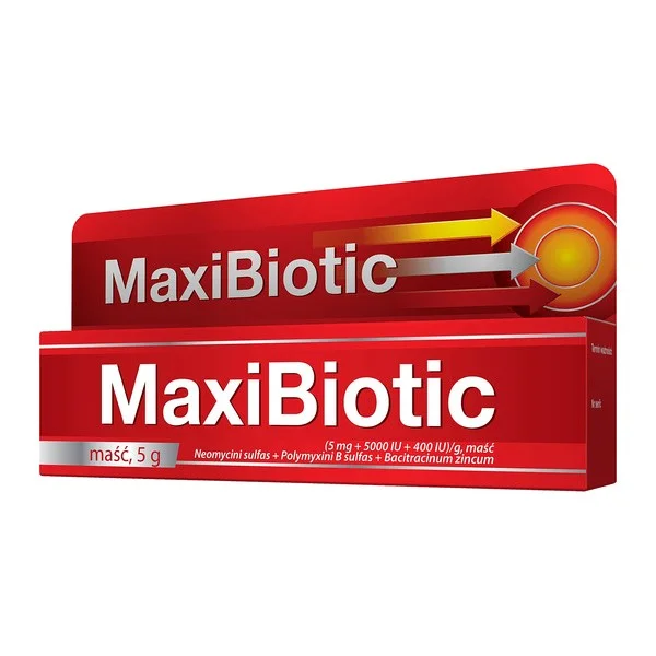 Maxibiotic (5 mg + 5000 UI + 400 UI)/g, maść, 5 g