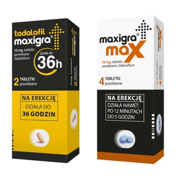 Maxigra Max 50 mg, 4 tabletki powlekane + Tadalafil Maxigra 10 mg, 2 tabletki