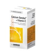Calcium Sandoz + Vitamina C 260 mg + 1000 mg, smak pomarańczowy, 10 tabletek musujących