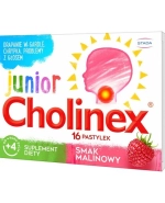 Cholinex Junior, dla dzieci od 4 lat, smak malinowy, 16 pastylek do ssania