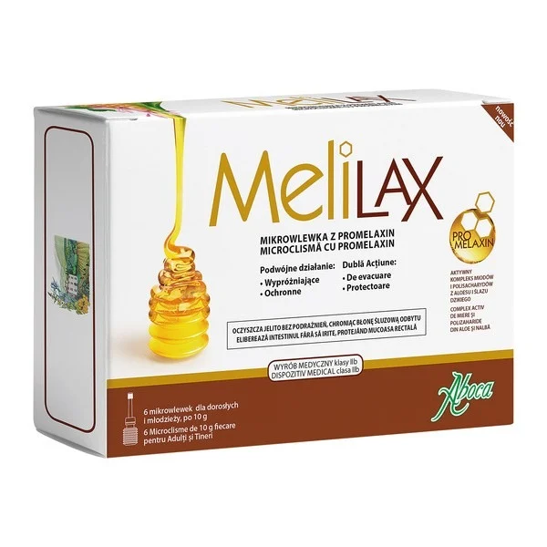 Melilax Adult, mikrowlewka doodbytnicza z promelaxin dla dorosłych i młodzieży, 10 g x 6 mikrowlewek
