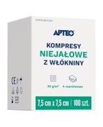 Apteo Kompresy niejałowe z włókniny, 7,5 cm x 7,5 cm, 100 sztuk