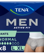 Tena Men Active Fit Pants Normal, majtki chłonne, rozmiar L/XL, 95-130 cm, Grey, 8 sztuk