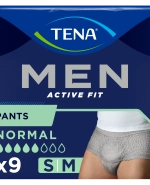 Tena Men Active Fit Pants Normal, majtki chłonne, rozmiar S/M, 75-105 cm, Grey, 9 sztuk
