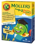 Moller's Omega-3 Rybki, żelki, smak jabłkowy, 36 sztuk