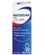 Mucosolvan Mini 15 mg/ 5 ml, syrop dla dzieci powyżej 1 roku, smak owoców leśnych, 100 ml