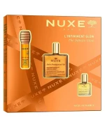 Nuxe The Infinite Glow, zestaw miodowy olejek do ust, 10 ml + suchy olejek z drobinkami, 50 ml + suchy olejek, 10 ml