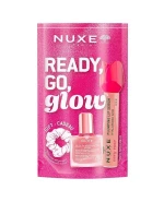 Zestaw Nuxe Ready go Glow Very Rose, suchy olejek z drobikami, 10 ml + nawilżające serum do ust, 8 ml + guma do włosów, 1 sztuka 