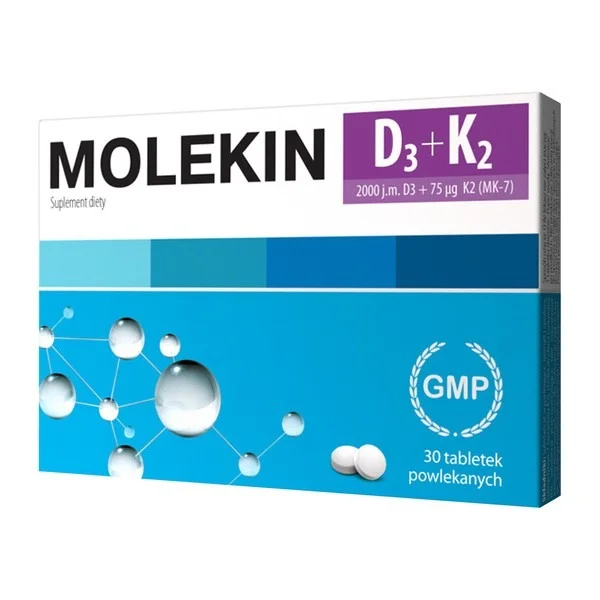 Molekin D3 + K2, witamina D 2000 j.m. + witamina K 75 µg, 30 tabletek powlekanych