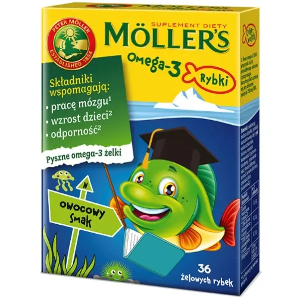 Moller's Omega-3 Rybki, żelki, smak owocowy, 36 sztuk