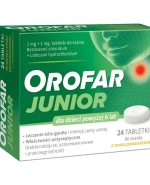 Orofar Junior 1 mg + 1 mg, dla dzieci powyżej 6 lat, smak pomarańczowy, 24 tabletki do ssania