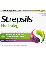 Strepsils Herbal, smak czarnego bzu i jeżówki, bez cukru, 24 pastylki do ssania