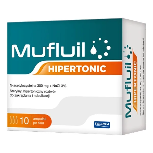 Mufluil Hipertonic, hipertoniczny roztwór do zakraplania i nebulizacji, 5 ml x 10 ampułek