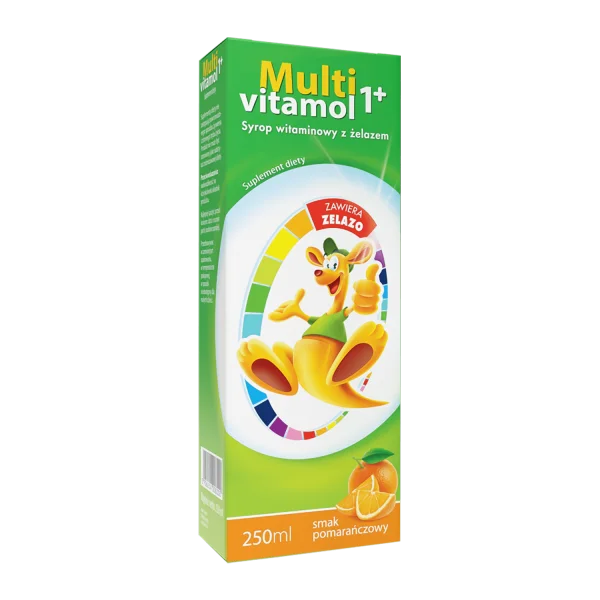 Multivitamol 1+, syrop witaminowy z żelazem dla dzieci od 1 roku, smak pomarańczowy, 250 ml