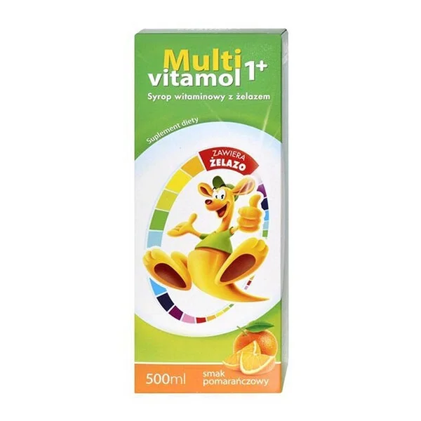 Multivitamol 1+, syrop witaminowy z żelazem dla dzieci od 1 roku, smak pomarańczowy, 500 ml