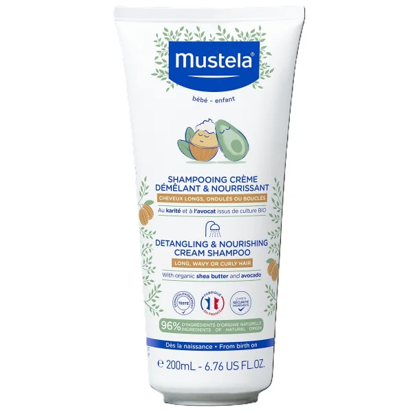 Mustela, odżywczy szampon ułatwiający rozczesywanie, włosy długie, kręcone, falowane, od 1 dnia życia, 200 ml