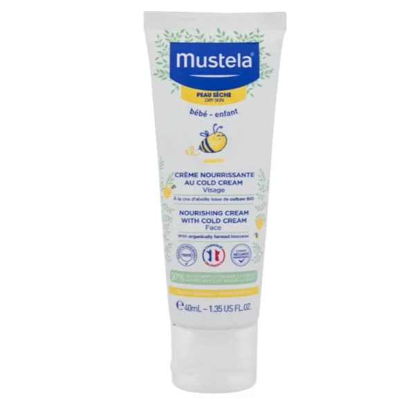 Mustela Bebe Enfant Cold Cream, krem odżywczy do twarzy z woskiem pszczelim, skóra sucha, 40 ml