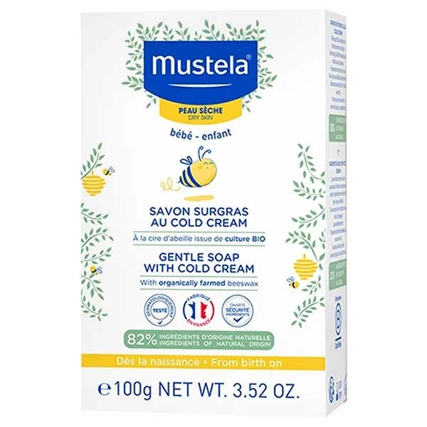 Mustela Bebe Enfant, delikatne mydło z Cold Cream i organicznym woskiem pszczelim, od urodzenia, 100 g