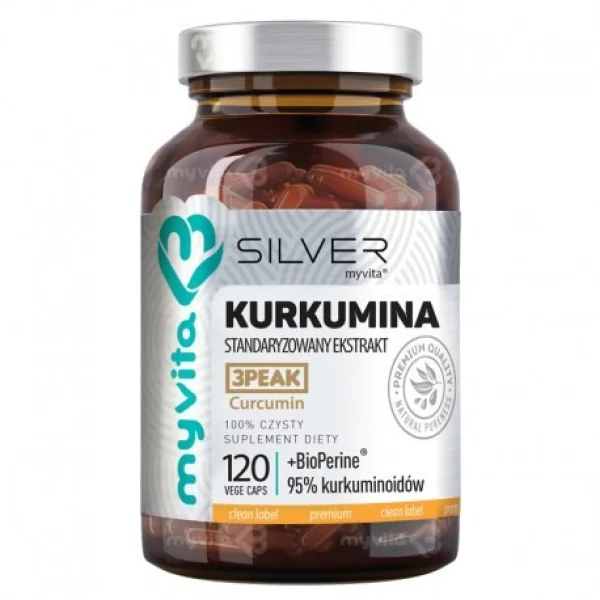 MyVita Silver, Kurkumina, standaryzowany ekstrakt + piperyna, 120 kapsułek