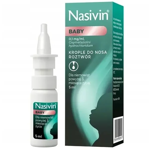 Nasivin Baby 0,1 mg/ml, krople do nosa dla niemowląt od 3 miesiąca, 5 ml