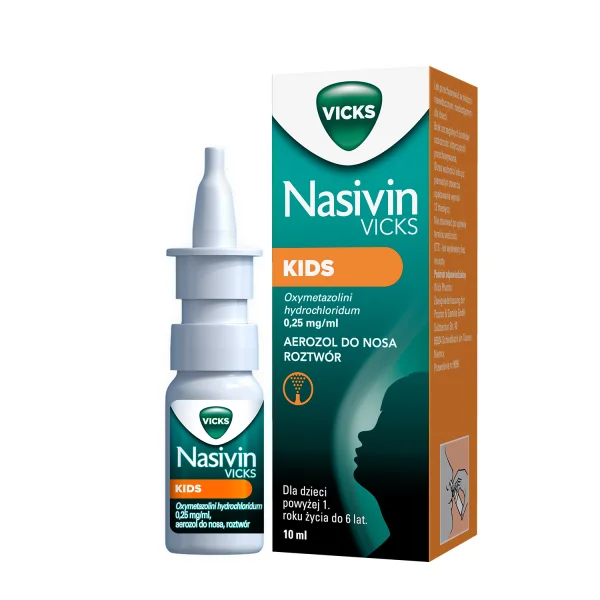 Nasivin Vicks Kids 0,25 mg/ml, aerozol do nosa, dla dzieci od 1 do 6 lat, 10 ml