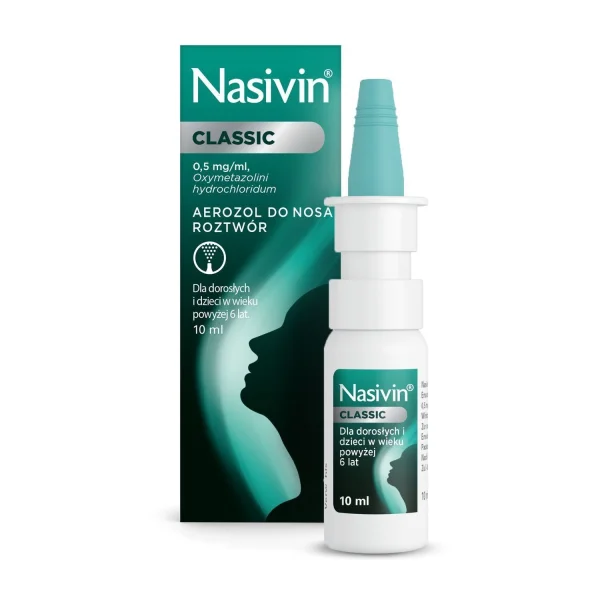 Nasivin Classic 0,5 mg/ml, aerozol do nosa dla dorosłych i dzieci od 6 lat, 10 ml