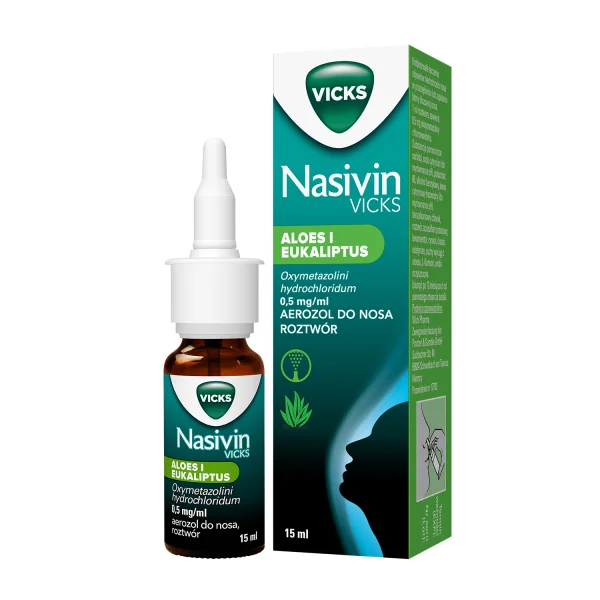 Nasivin Vicks Sinex Aloes i Eukaliptus 0,5 mg/ml, aerozol do nosa, 15 ml