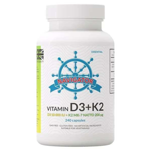 Navigator Witamina D3 10 000 IU + Witamina K2 MK-7 Natto 200 mcg, 240 kapsułek