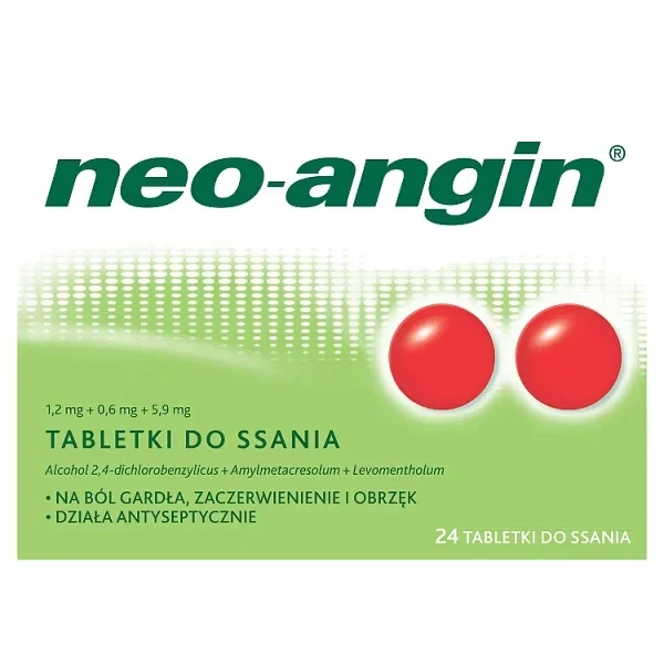 Neo-Angin 1,2 mg + 0,6 mg + 5,9 mg, 24 tabletki do ssania