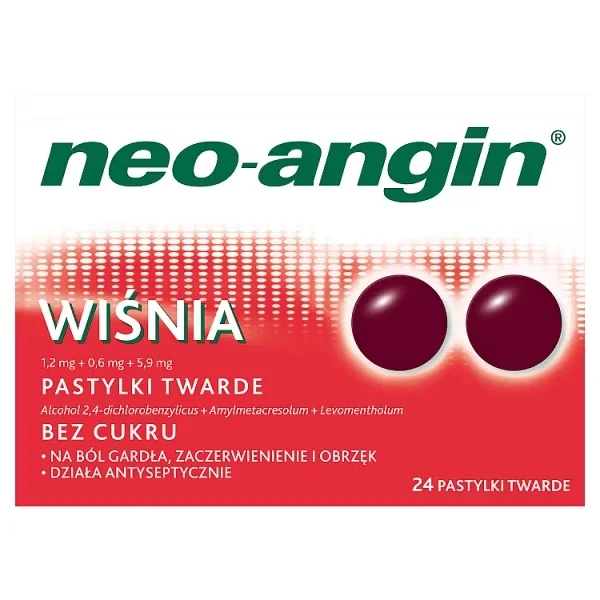 Neo-Angin Wiśnia 1,2 mg + 0,6 mg + 5,9mg, 24 pastylki twarde